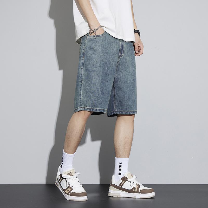 Denim Shorts Men's Summer Trendy Brand Light-colored Straight New Style Loose Casual Trendy American Five-quarter Pants Thin Section