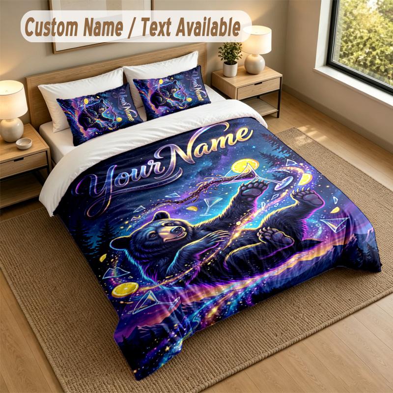 Bear Panda Theme Personalized 3Pcs Bedding Set Custom Text & Name 1 Sheet 2 Pillowcases Household Bedding 1pc