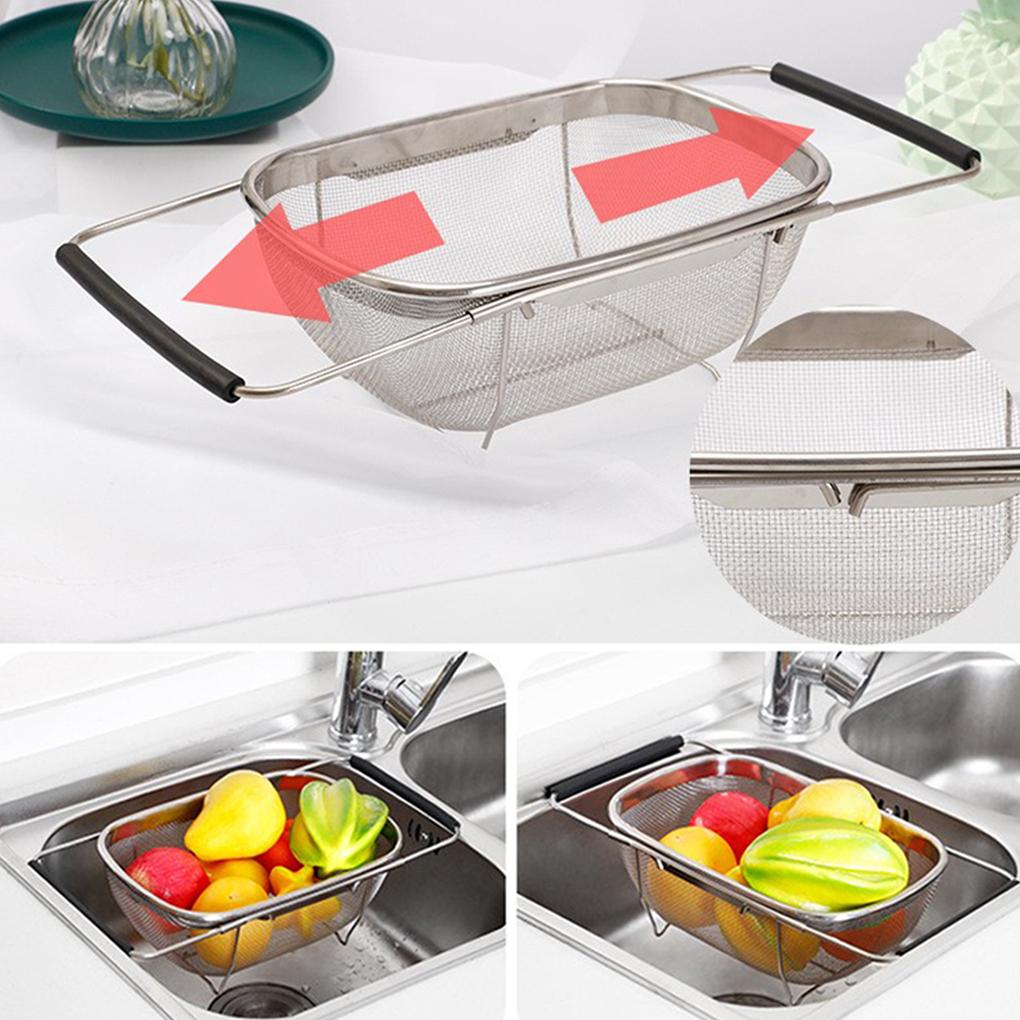 Ausziehbarer Küchenabtropfkorb Edelstahl Obst Gemüse Sieb Behälter Essbar Hotel Café Reinigung Abtropfsieb