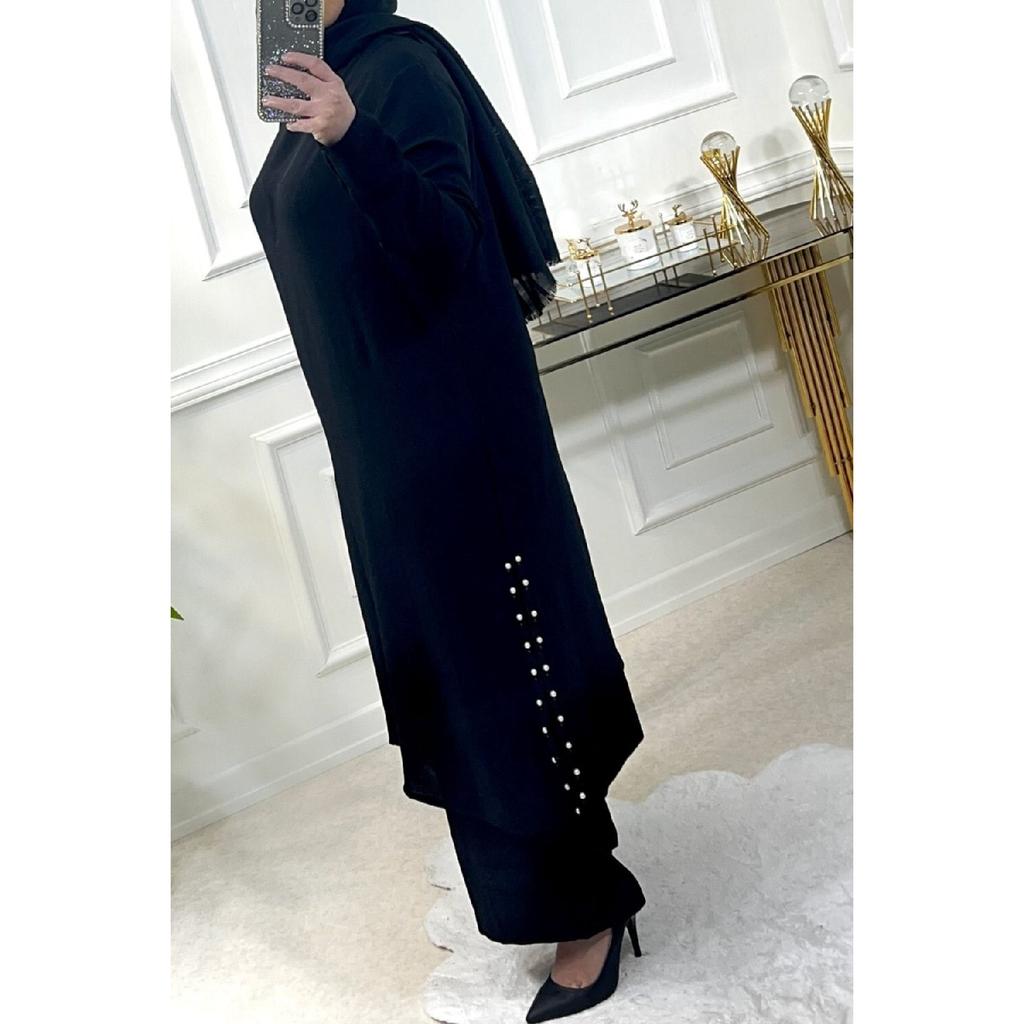 Large Size Pearl Suit With Slits On The Sides - Black