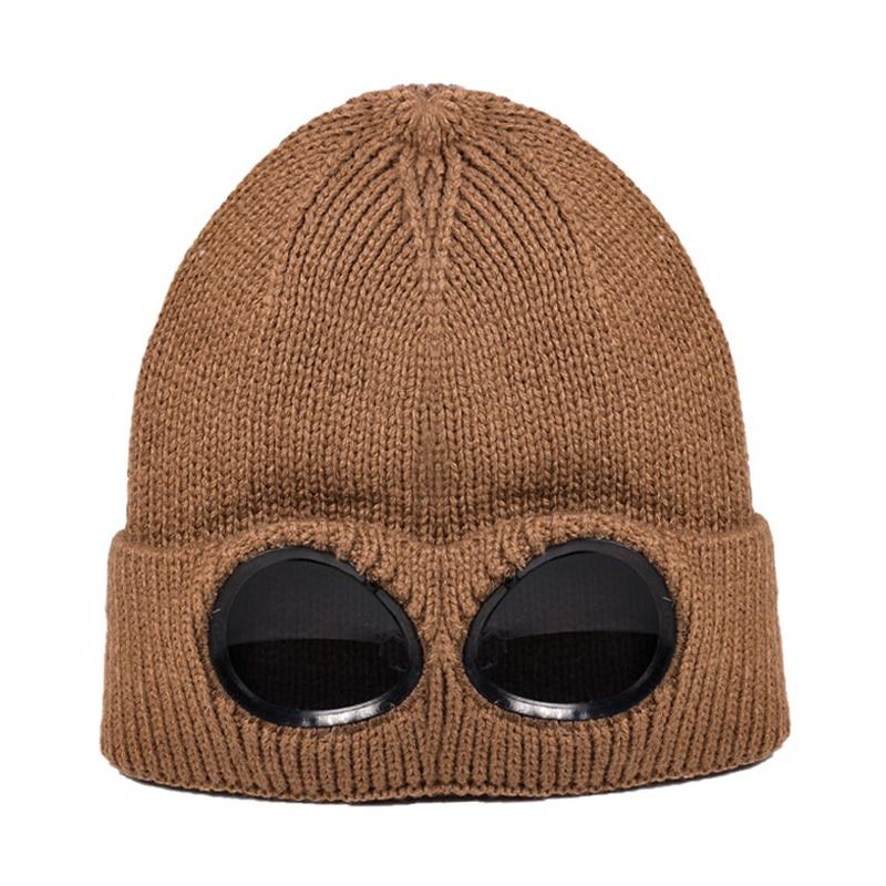 Unisex Winter Autumn Fashion Glasses Decorated Pilot Knitted Hat Warm Cap Wool Coffee