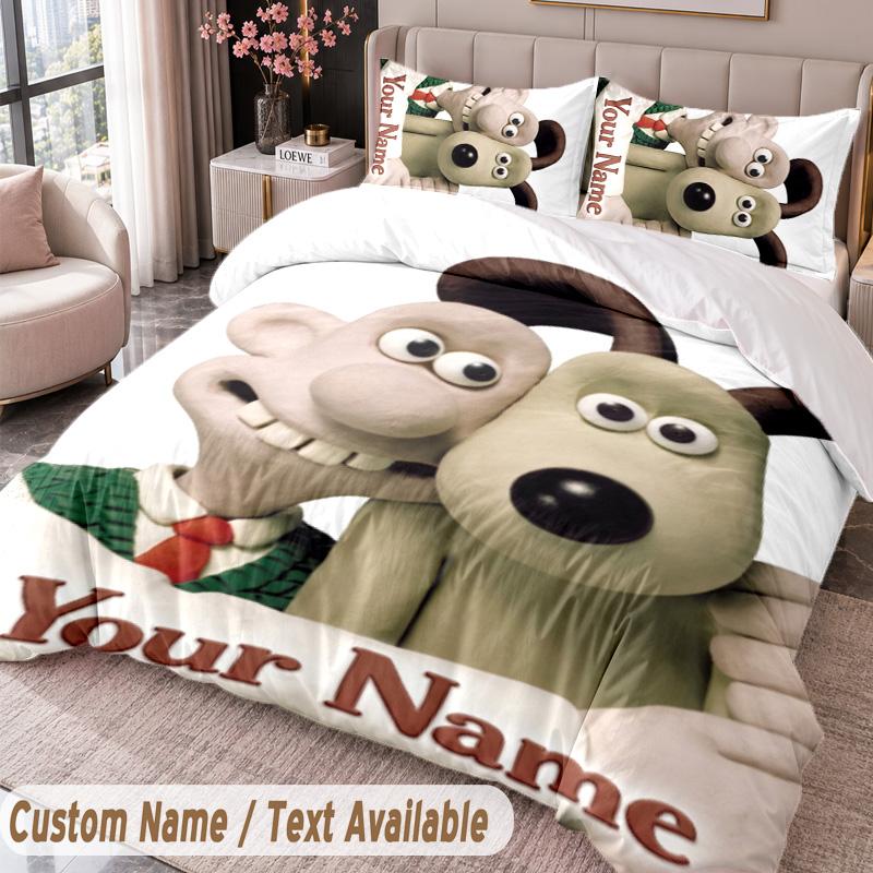 Custom Name Text 3Pcs Bedding Set Wallace & Gromit Duvet Cover And Two Pillowcases