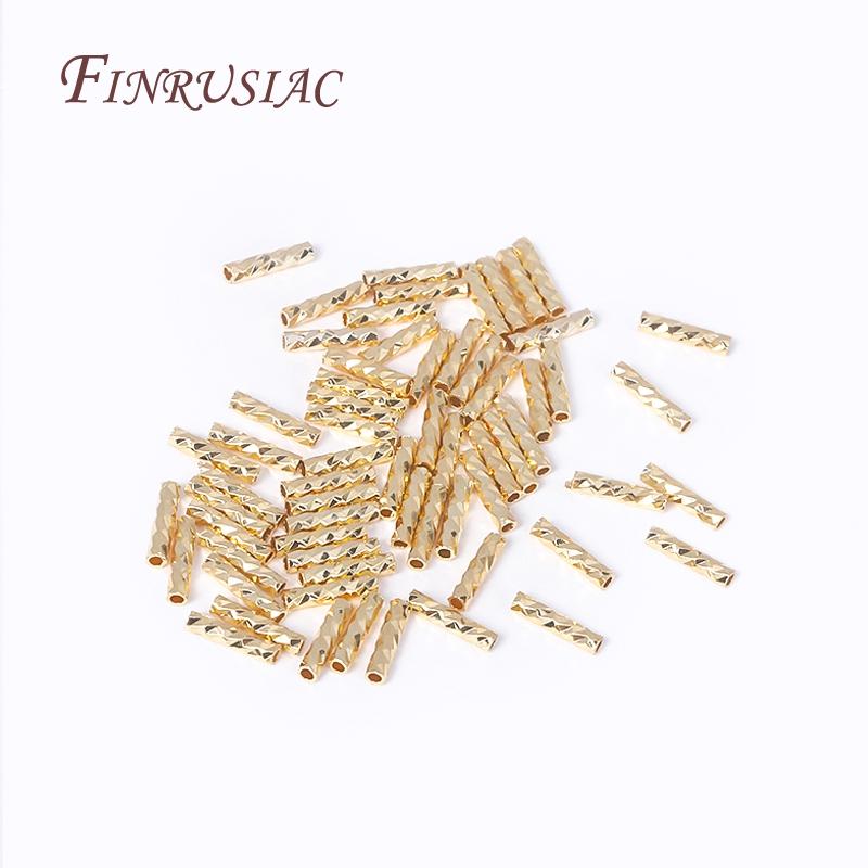 18K Gold Plated Brass Metal Texture Tube Beads 7/10MM Straight Tube Beads DIY Bracelet Necklace Making Supplies Accessories