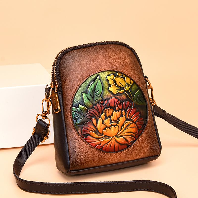 Chinese Ethnic Style Handbag for Women, Versatile and Casual, Suitable for Middle-aged and Elderly Mothers. One Shoulder Diagonal Cross Phone Bag