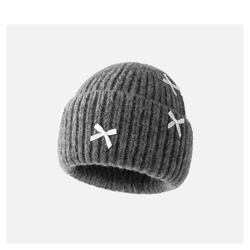 

Knitted Hat Bow Autumn and Winter Ins Sweet Woolen Hat Warm Pullover Women s Hat