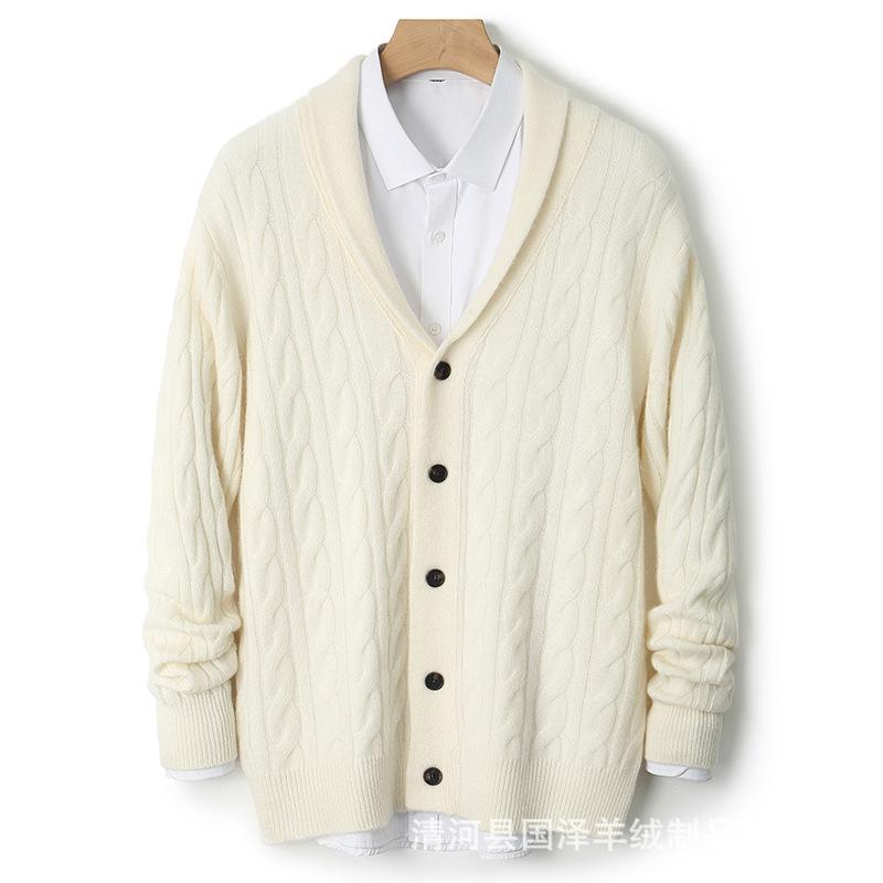 Men'S Vintage Jacket, Autumn/Winter 100% Wool Knit Cardigan, Green Fruit V-Neck Cashmere Jacket