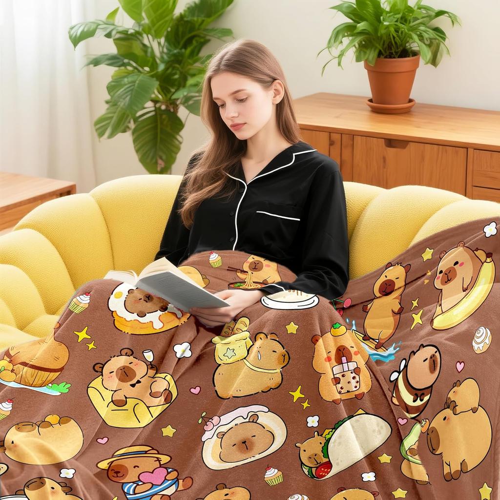Cute capybara blanket cartoon animal print soft throw kids room decor cozy bedding playful design home textile gift idea