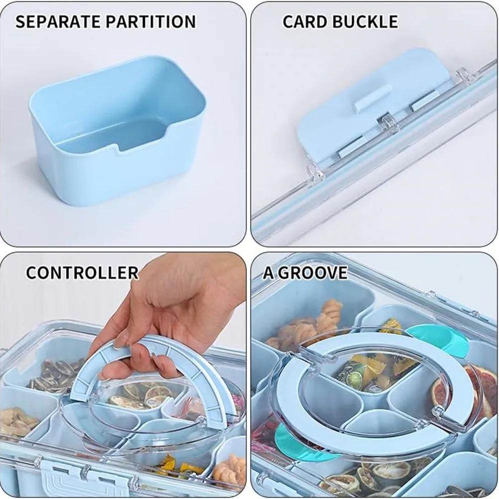 Snackle Box Container Lid with 8 Compartment with Lid Portable Divided Serving Tray for Parties Sweets Vegetables Biscuits Nuts