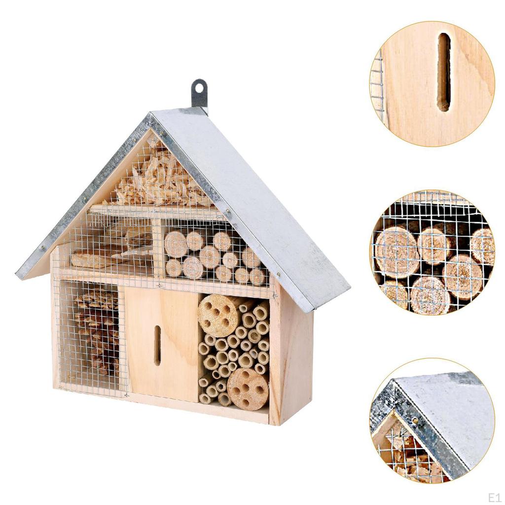 Wooden Bee House Garden Nest Box Practical Natural Breeding Hanging Habitat, Butterfly Hotel for