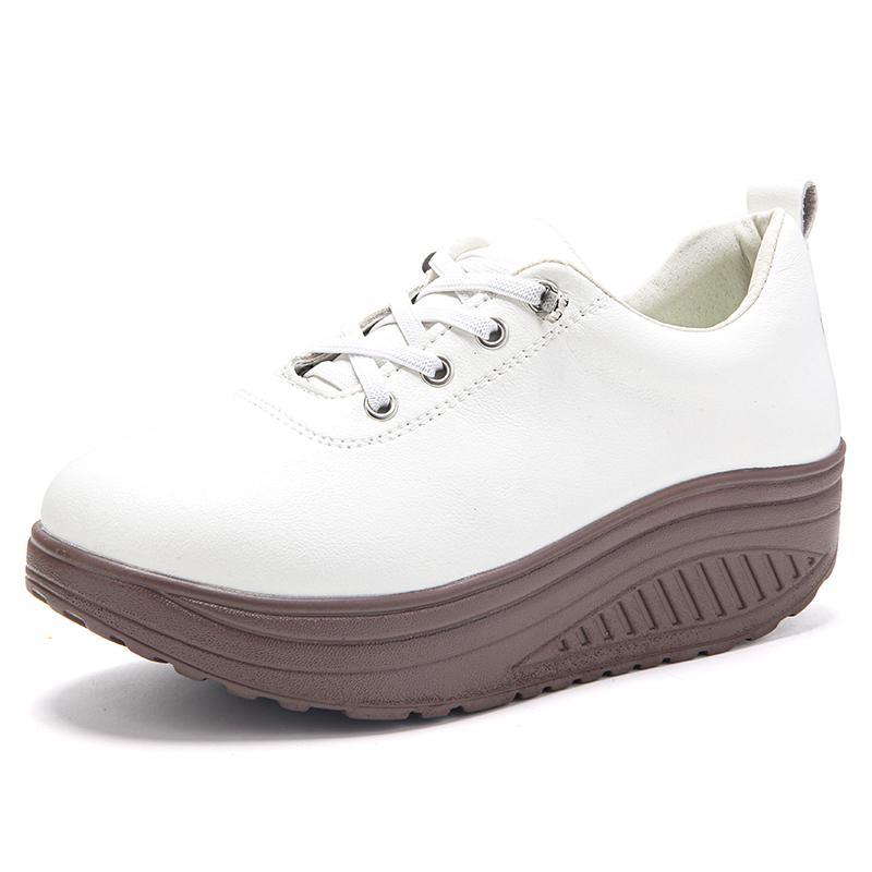 Women Platform Loafers Black Casual Leather White Shoes Thick Sole Height Increase Shake Shoes