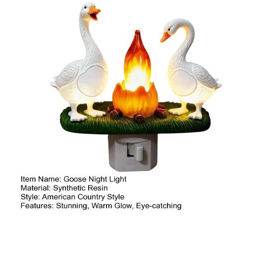 Goose Campfire Night Light, 3D Small Electric Faux Flame Flicker Light, Battery Operated Bedside Light for Nursery, Dorm Decor