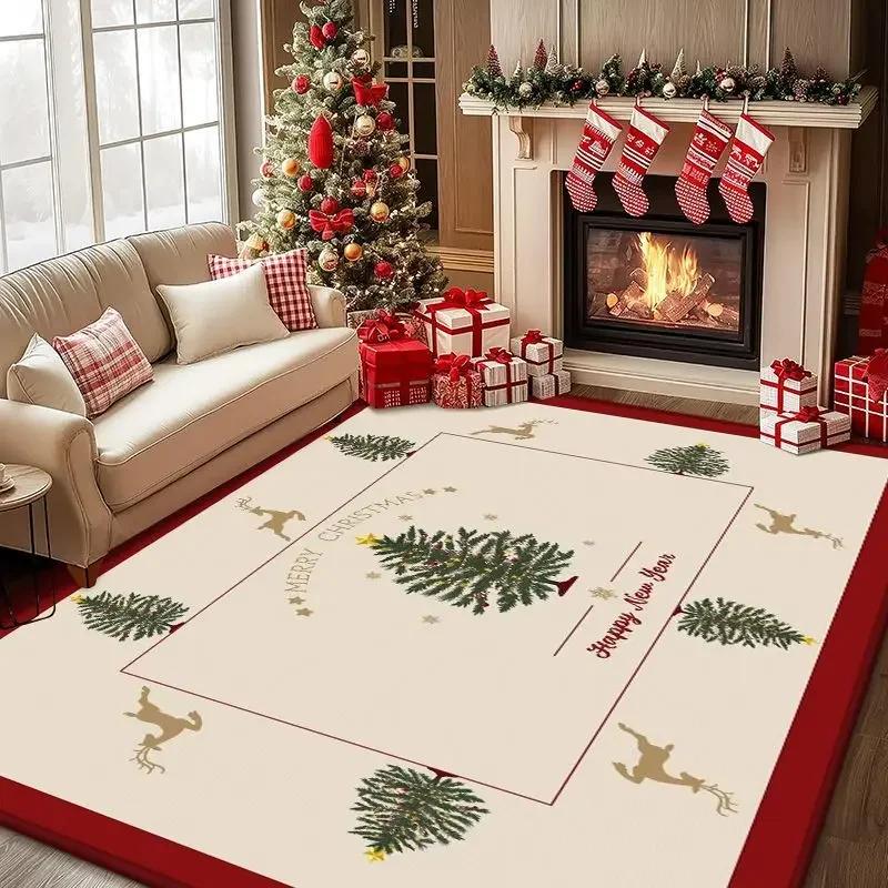 Christmas Poinsettia Red Green Carpet for Living Room Home Decor Sofa Table Large Area Rugs Hallway Balcony Mat Non-slip Doormat