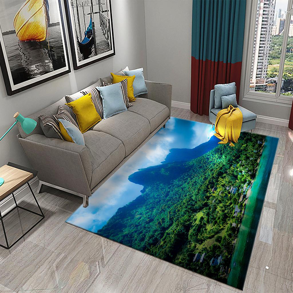3D Tropical Island Ocean Beach Print Carpet for Kitchen Bathroom Living Room Bedroom Non-slip Absorbent Modern Home Decor Carpet