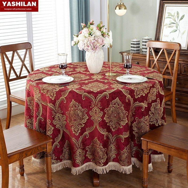 

Большая круглая Скатерть для стола Тканевая круглая Скатерть Отель Отель Высококлассная Роскошная Американская Скатерть Ткань для скатерти Хлопок и Лен Red Gold Square 100*100cm