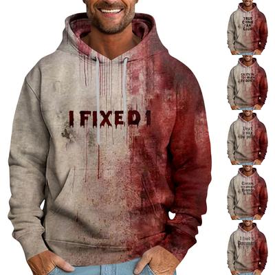 Cadılar Bayramı Kan Lekeli Baskılı Erkek Bol Kapüşonlu Sweatshirt