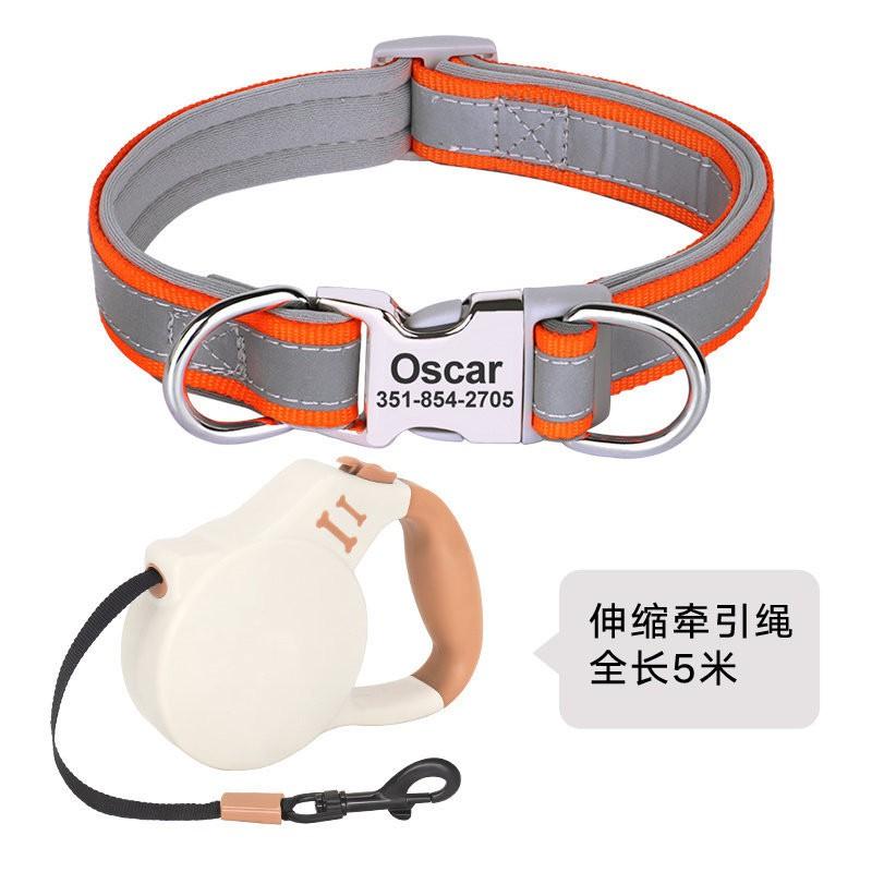 Reflective Dog Collar Small Medium Dogs Adjustable Non-Choke Pet Neck Strap With Engraving Option