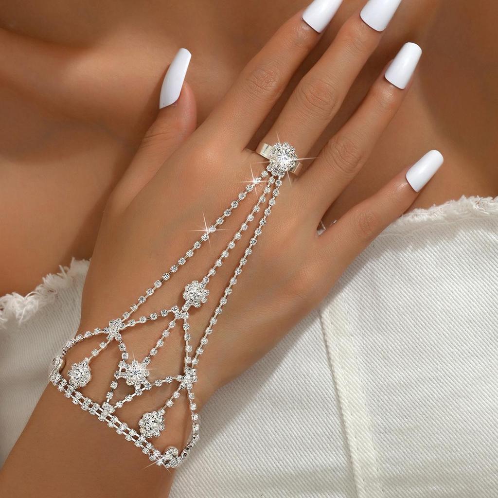 2026 Luxurious Diamond Geometric Tassel Hand Chain & Ring Set for Women