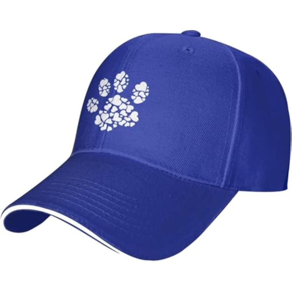 Heart Paw Print Baseball Cap Polyester Adjustable Dog Lover Casual Baseball Hat for Adult