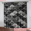 Black and White Fan-shaped Pattern Print Drapes Room Darkening Window Curtains Home Decor,Rod Pocket Blackout Curtains Bedroom