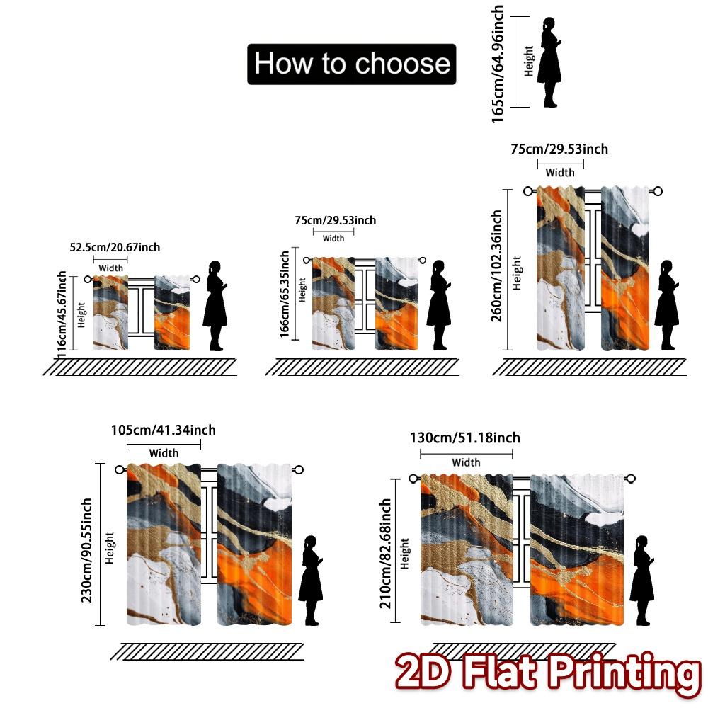 2pcs, 2D FLAT PRINTING Curtains (Without Rod) Abstract Horizon Popular Creative Curtains Fabric Curtains Decorations For Home