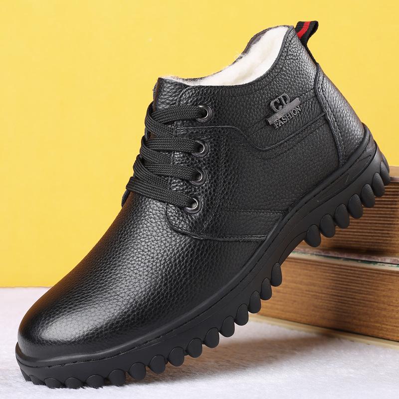 Winter leather wool men's cotton shoes first layer cowhide high-top velvet warm leather shoes large size men's shoes 4