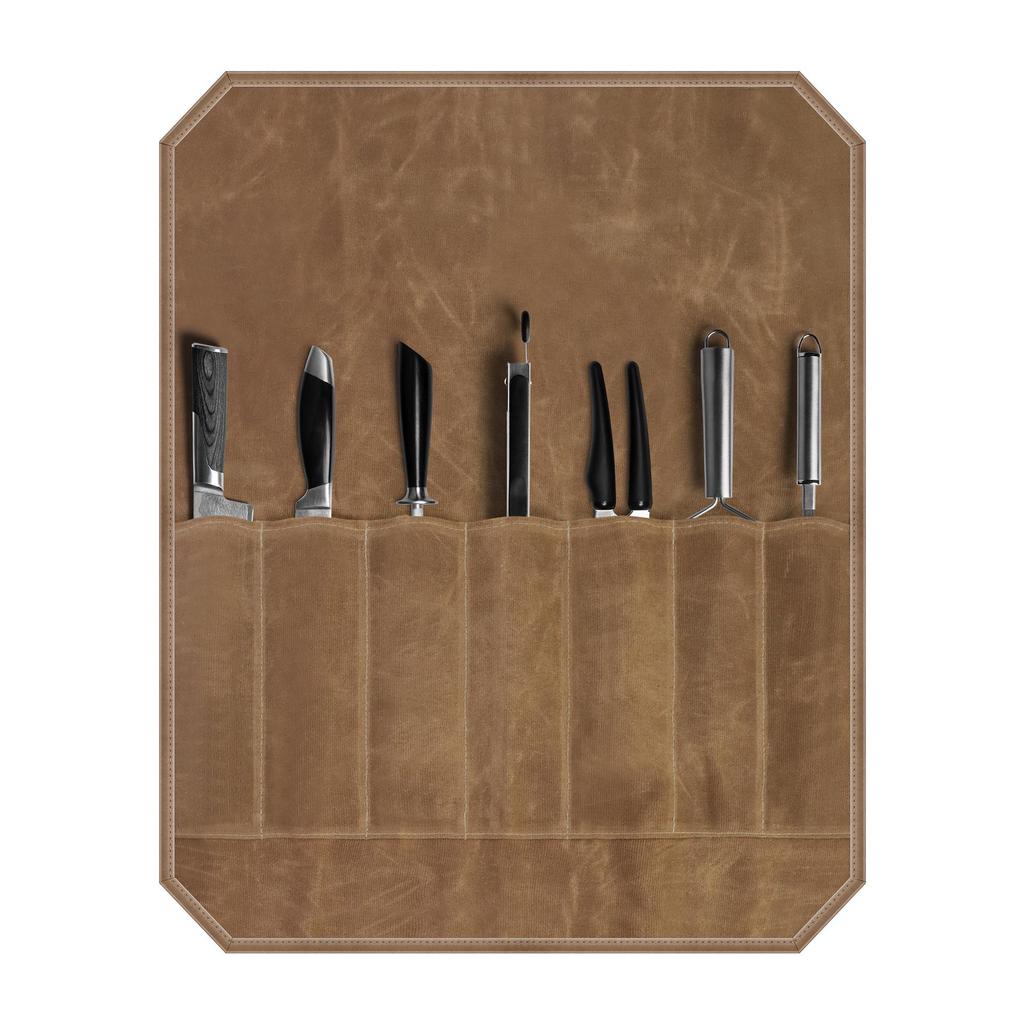 Portable Waxed Canvas Knife Storage Bag for Chefs and Outdoor Activities