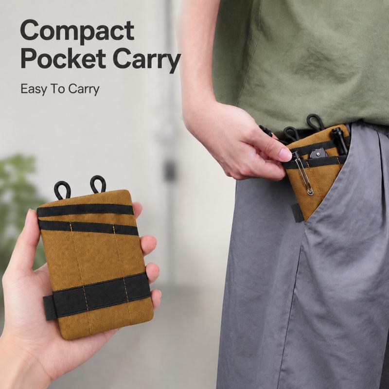 Portable Canvas EDC Organizer Pouch With Zipper Pocket Compact Belt Hanging Storage Bag For Cards Coins Keys Tools And Daily Carry