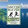2D Flat, 1pc Soccer Player Parking Only Aluminium Metal Wall Decor Sign - 8"x12" Funny Sports Parking Decor, Football Player Silhouette Wall Art