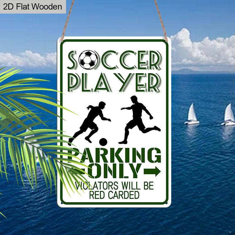 2D Flat, 1pc Soccer Player Parking Only Aluminium Metal Wall Decor Sign - 8"x12" Funny Sports Parking Decor, Football Player Silhouette Wall Art