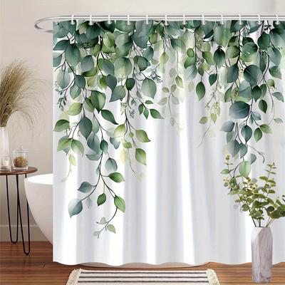 Waterproof Shower Curtain with Elegant Green Leaf Design Bringing Freshness and Nature Inspired Beauty To Your Bathroom