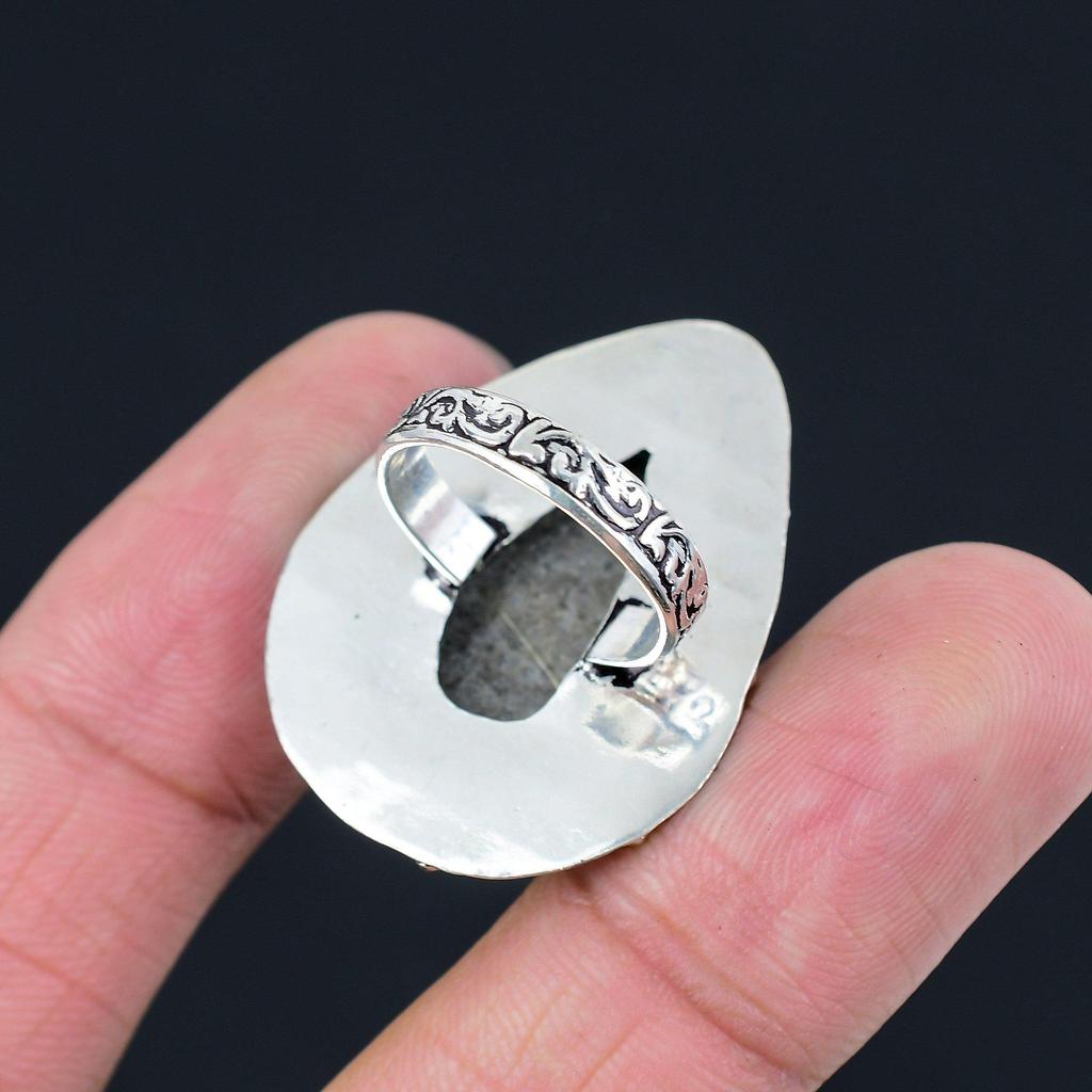 Natural Stingray Coral Gemstone 925 Silver Stackable Ring Size 6 For Women