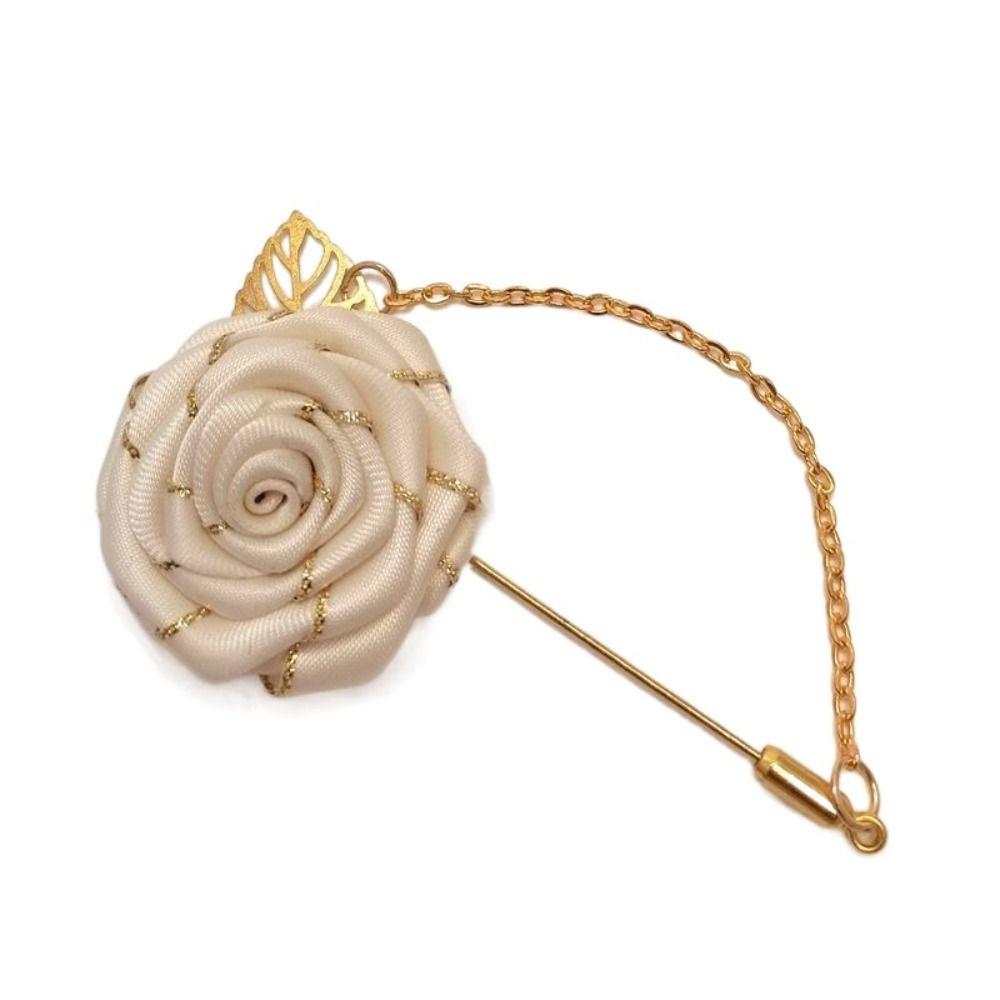 

Яркая брошь-булавка Тканевый цветочный значок Мужская бутоньерка Роза Воротник Игла Лист Лацкан Украшение белый