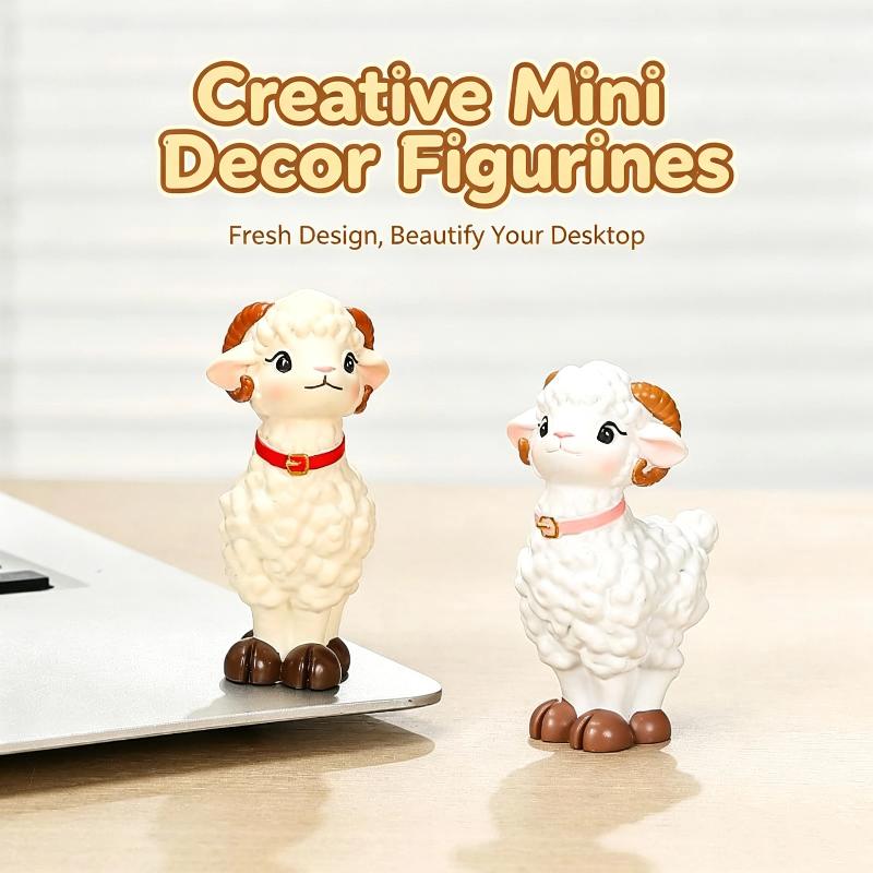 Cute Mini Resin Sheep Figurine Adorable Cartoon Design Fine Workmanship Desktop Decor for Home Office Study Table