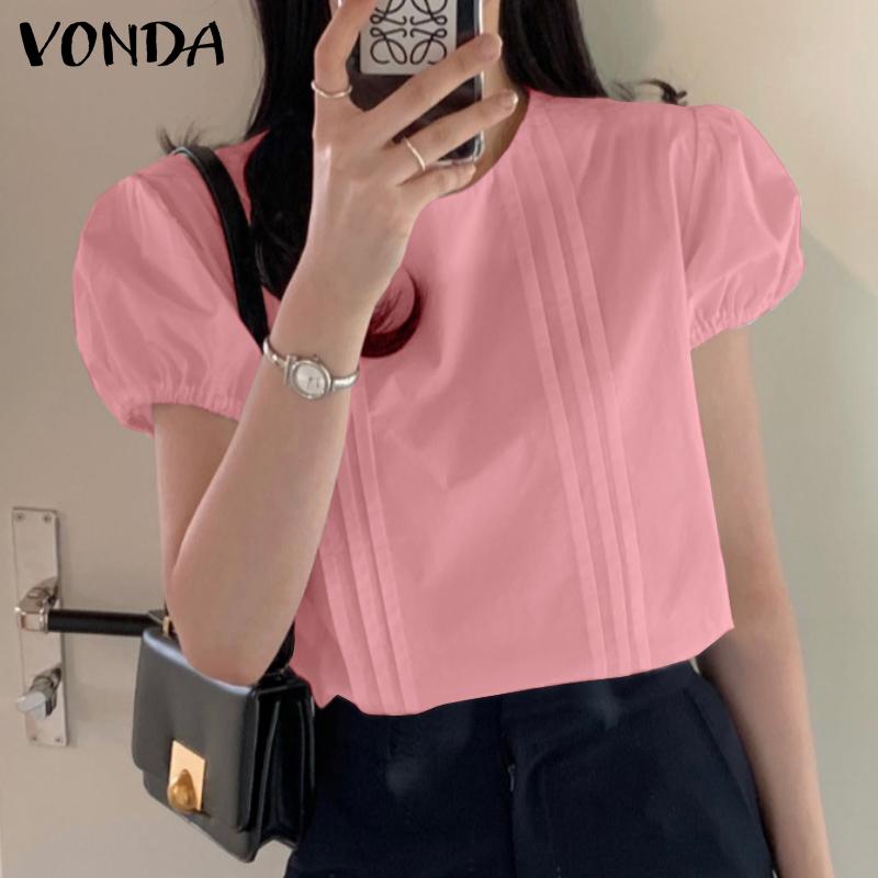 

Летняя женская блузка VONDA с ​​круглым вырезом и короткими рукавами, рубашки 5XL розовый