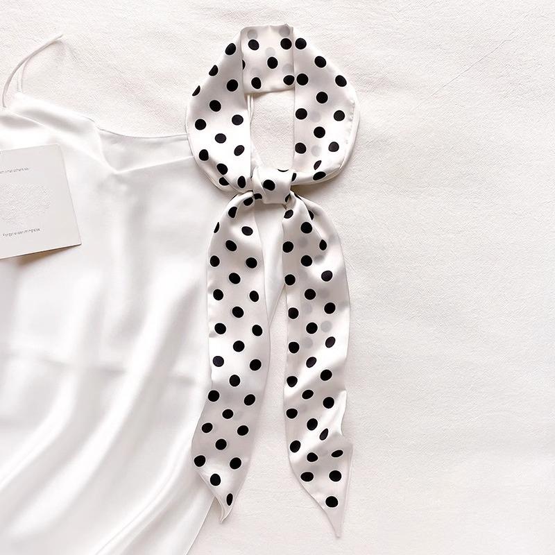Women Narrow Long Scarf 190X4.5Cm Polka Dot Tie Bag Ribbon Headband Choker Streamer Lady Accessories
