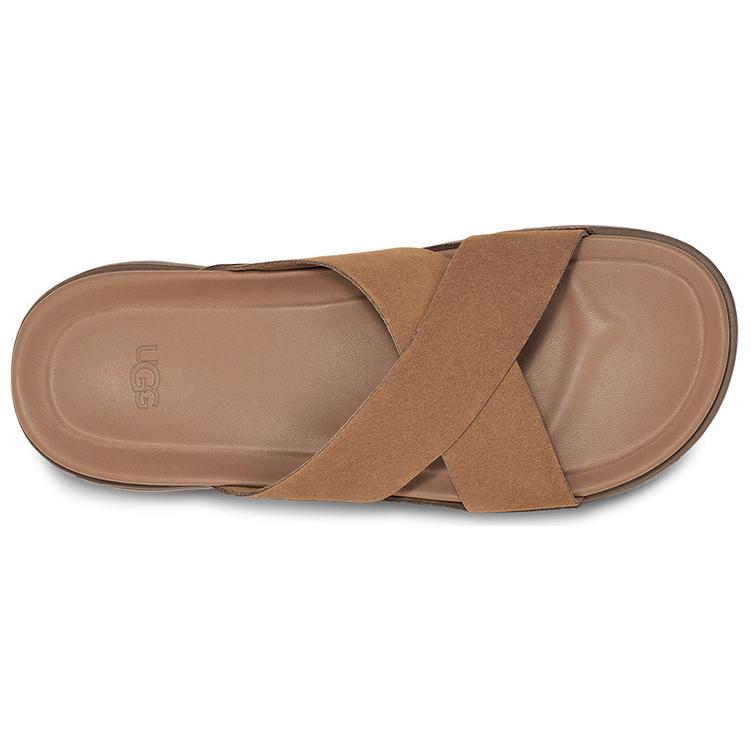 UGG Wainscott Two-Layer Leather Cross-Band Comfortable Slippers Men Slippers Chestnut 1124902-CHE