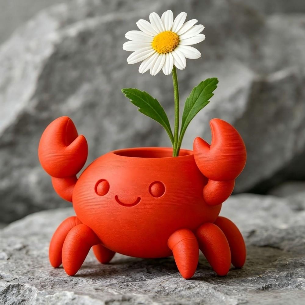Handmade Crab Pen Holder Plastic Makeup Brush Holder Funny Flower Planter Home Office