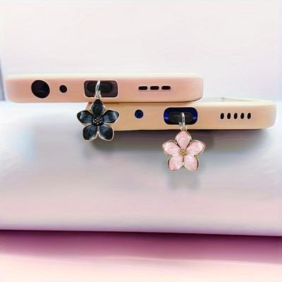 Cute Pink Black Flower Dust Plug Accessories Decoration Mobile Phone Universal Dust Plug Gift