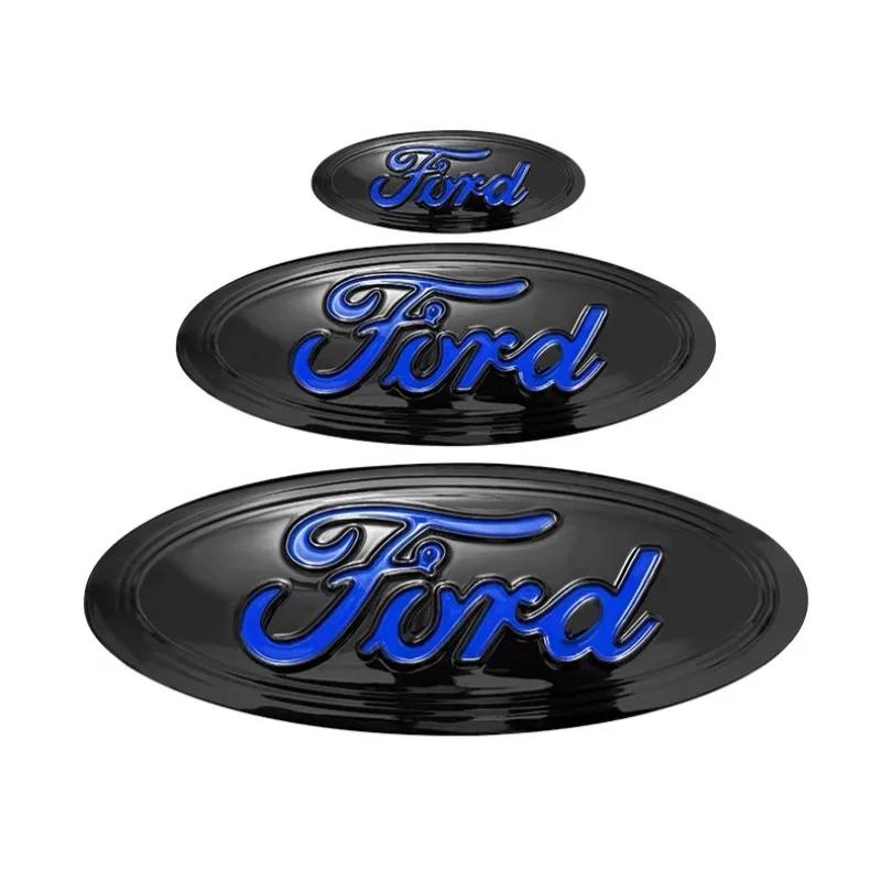 Car Sticker 3pcs Badge for Ford Taurus Equator Explorer Escape ST Kuga Mondeo Focus Edge Car Front Rear Logo Steering Wheel Cove