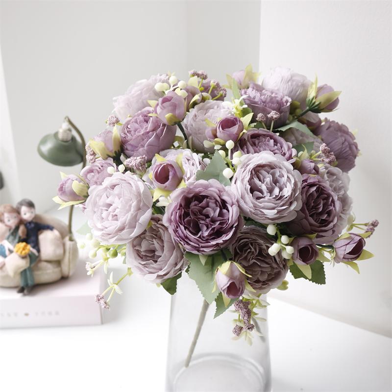 Simulate 5 Roses Korean Style Bouquet Persian Ocean Peony Home Vase Arrangement Decoration Wedding Bride Holding Flower Bouquet