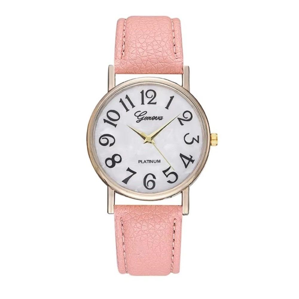 Big Digital Geneva Watch Shell Dial Dress Watch Fashion Quartz Wristwatch Women розовый