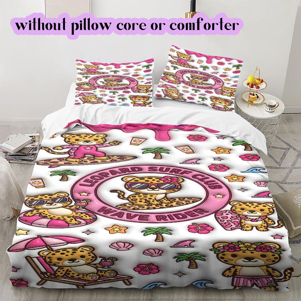 Cute animals surfing Pattern Bedding,Quilt Set Quilt Cover Pillowcase Home Birthday Gift (1*duvet cover+2*pillowcase,without core)