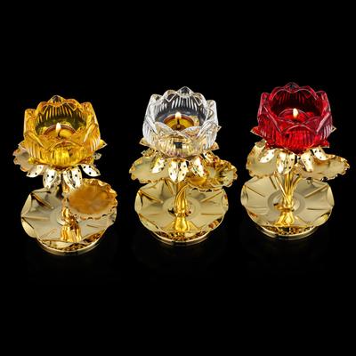 1PC Lotus Kerzenhalter Farbige Glas Leuchter Legierung Teelicht Meditation Altar Ornament