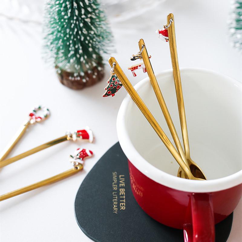 New Year 2021 Merry Christmas Stainless Steel Spoons Xmas Party Tableware Ornaments Christmas Decorations for Home Table Navidad Noel Gift