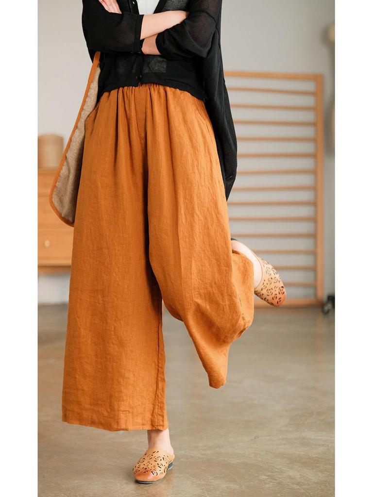 2022 Summer Plus Size Cotton Linen Wide-Leg Casual Pants - Breathable, Slimming, Artistic Design