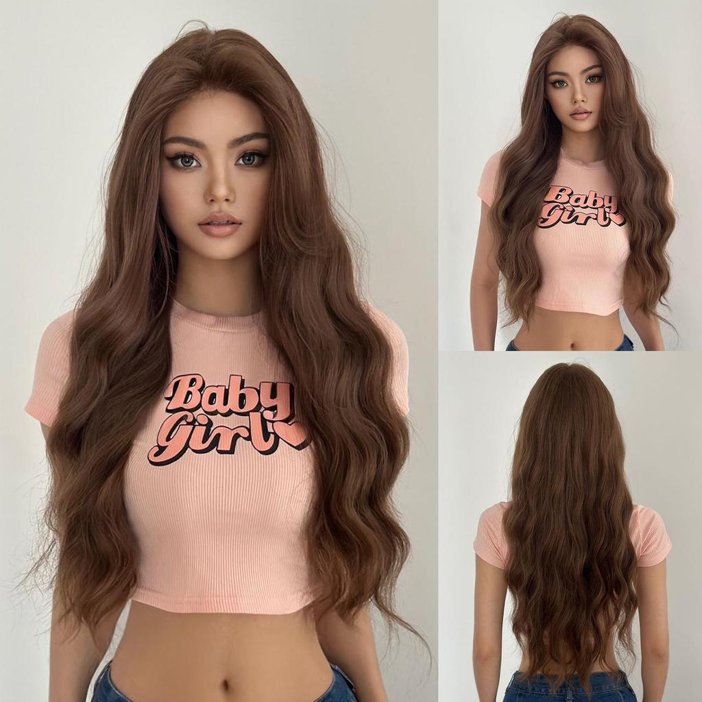 ALAN EATON Lace Wig Orange Brown Long Straight Wigs Synthetic Wigs for Women Hair Party Daily High Density Heat Resistant Fiber
