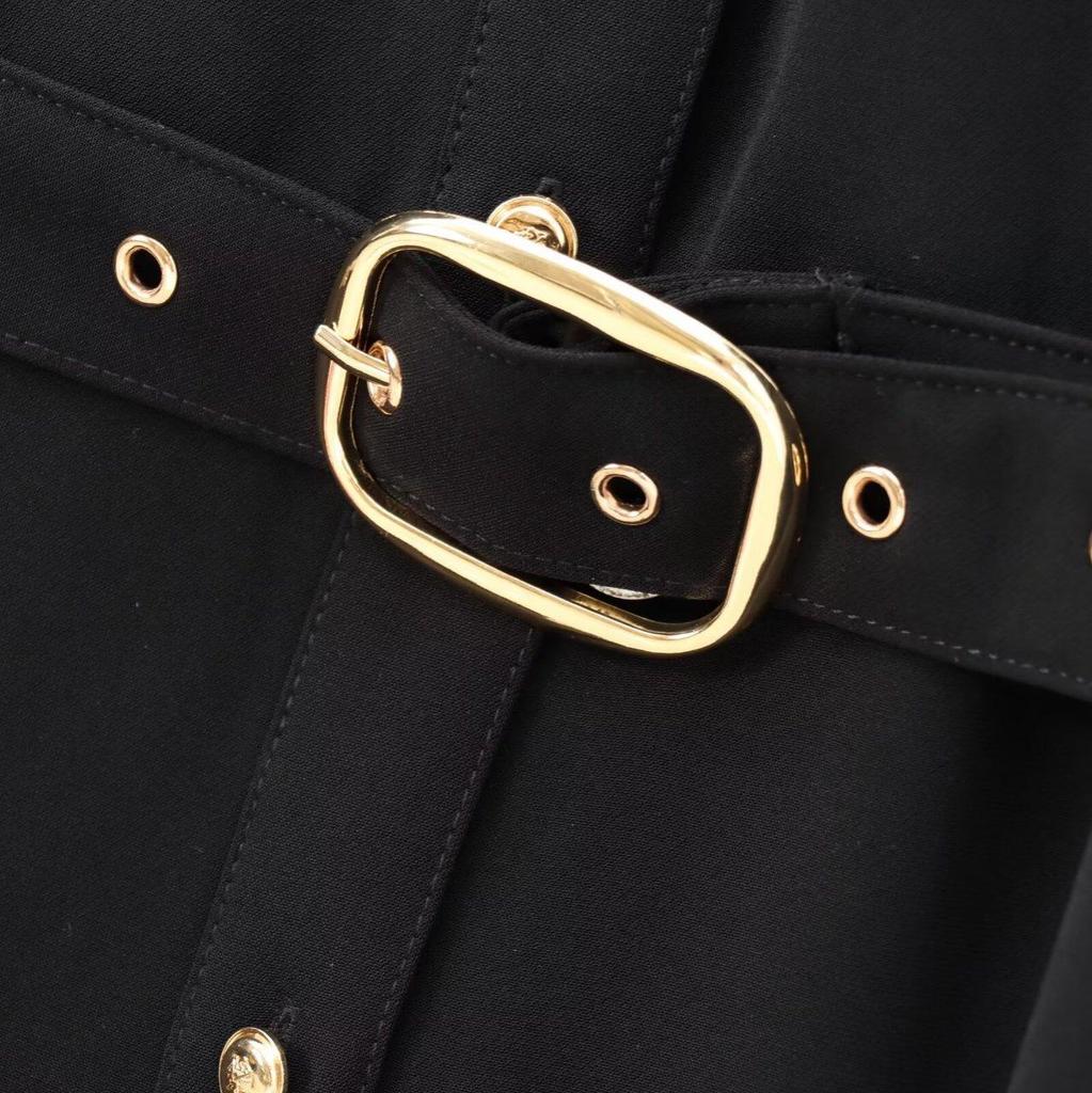 2024 Autumn Women's European and American Style Belted Turn-Down Collar Long Sleeve Midi Dress