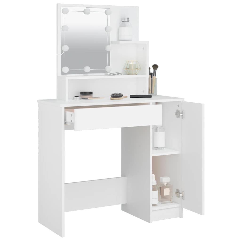 Makeup Table with LED Lights White 86.5 x 35 x 136 cm