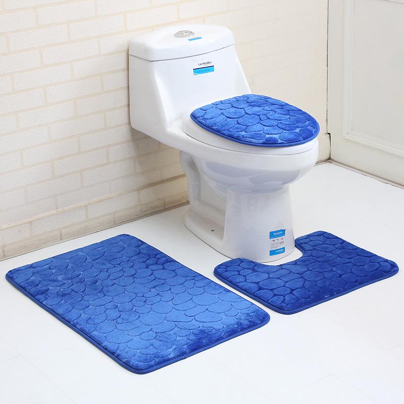 3PCS Bathroom Bath Mat Set Toilet Rugs Flannel Anti Slip Shower Carpets Set Home Toilet Lid Cover Shower Room Rug Floor Mats