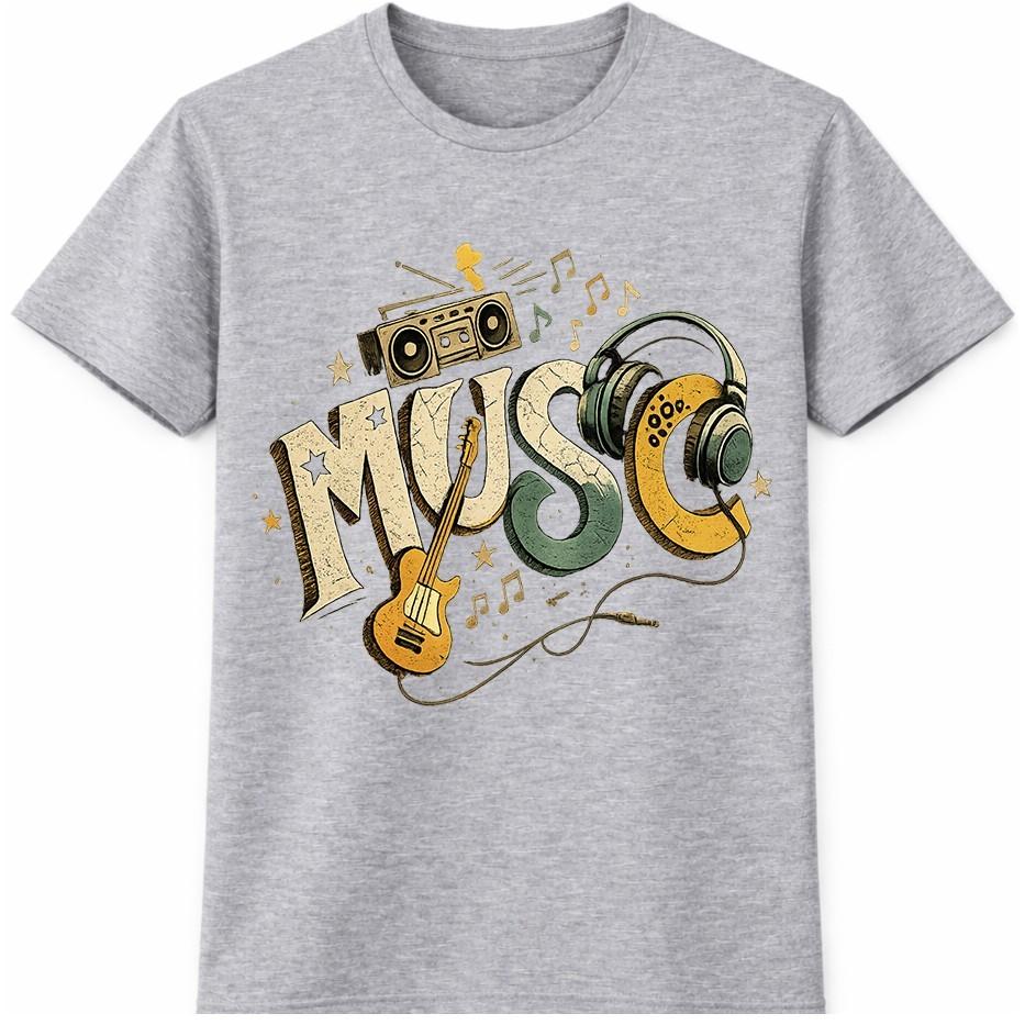 Musik T-Shirt Boombox Gitarre Kopfhörer Retro DJ Sound Grafik T-Shirt